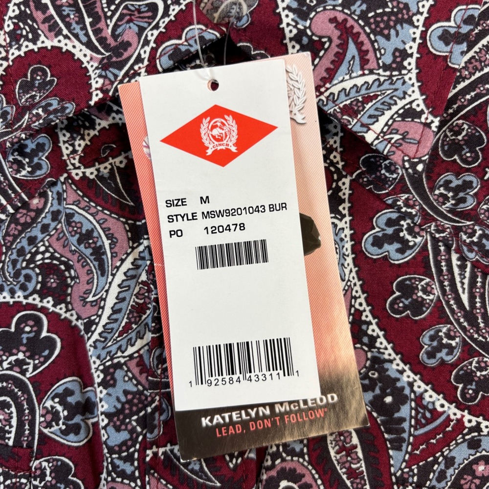 NEW Cinch Paisley Western Shirt Womens Medium Burgundy Pearl Snap Cotton Rodeo - Picture 14 of 15